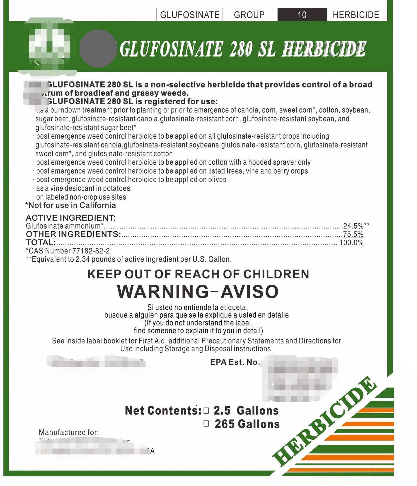 GLUFOSINATE 280 SL HERBICIDE